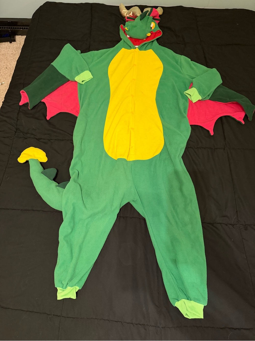 Green Dragon Men’s Footie Costume with Yellow Belly (M)
